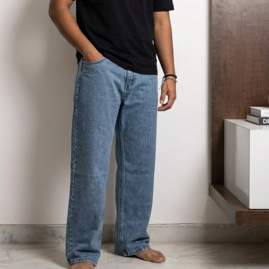 Men’s Light Blue Baggy Straight Fit Jeans – Ultra-Lightweight & Breathable Denim